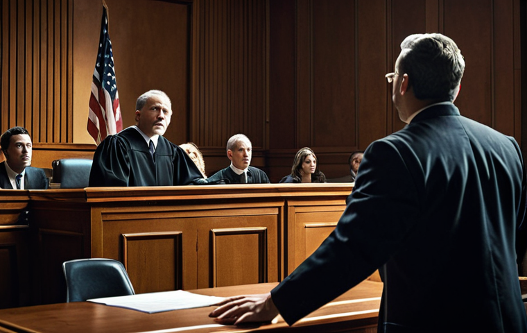 **
A courtroom scene with a lawyer passionately defending their client. The lawyer is standing, gesturing towards the jury, while the client sits anxiously. In the background, a judge presides over the proceedings. Emphasize the importance of legal representation and the fight for justice. Style: Realistic, dramatic lighting.
**