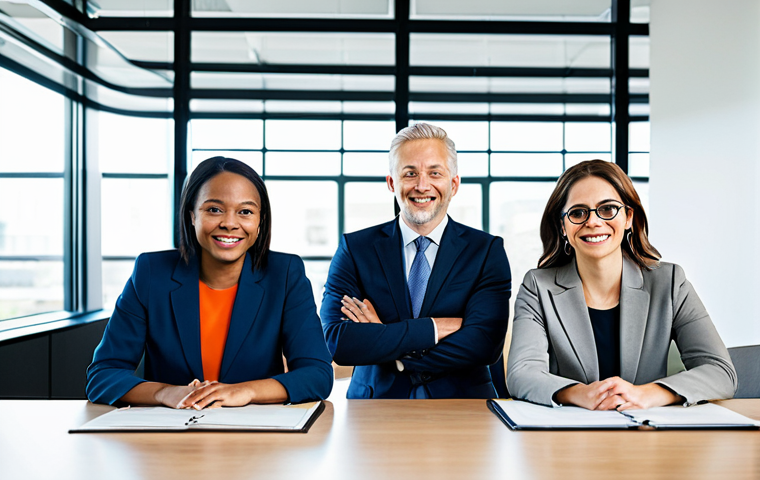 변호사와 법률 자문 프로젝트 - **Prompt:** "A professional lawyer in a modest, dark suit, consulting with a client in a modern offi...