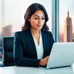 Home 14 변호사와 법률 마케팅 전략 - **Prompt 1: "The Modern Legal Professional's Digital Office"**
"A professional, confident female...